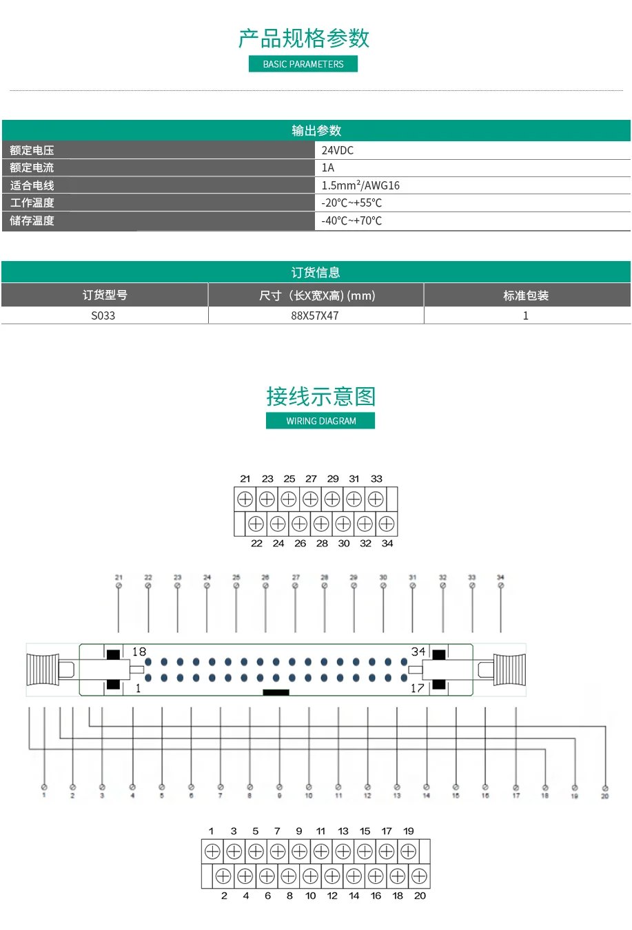 34位端子台S033 S系列微型模组