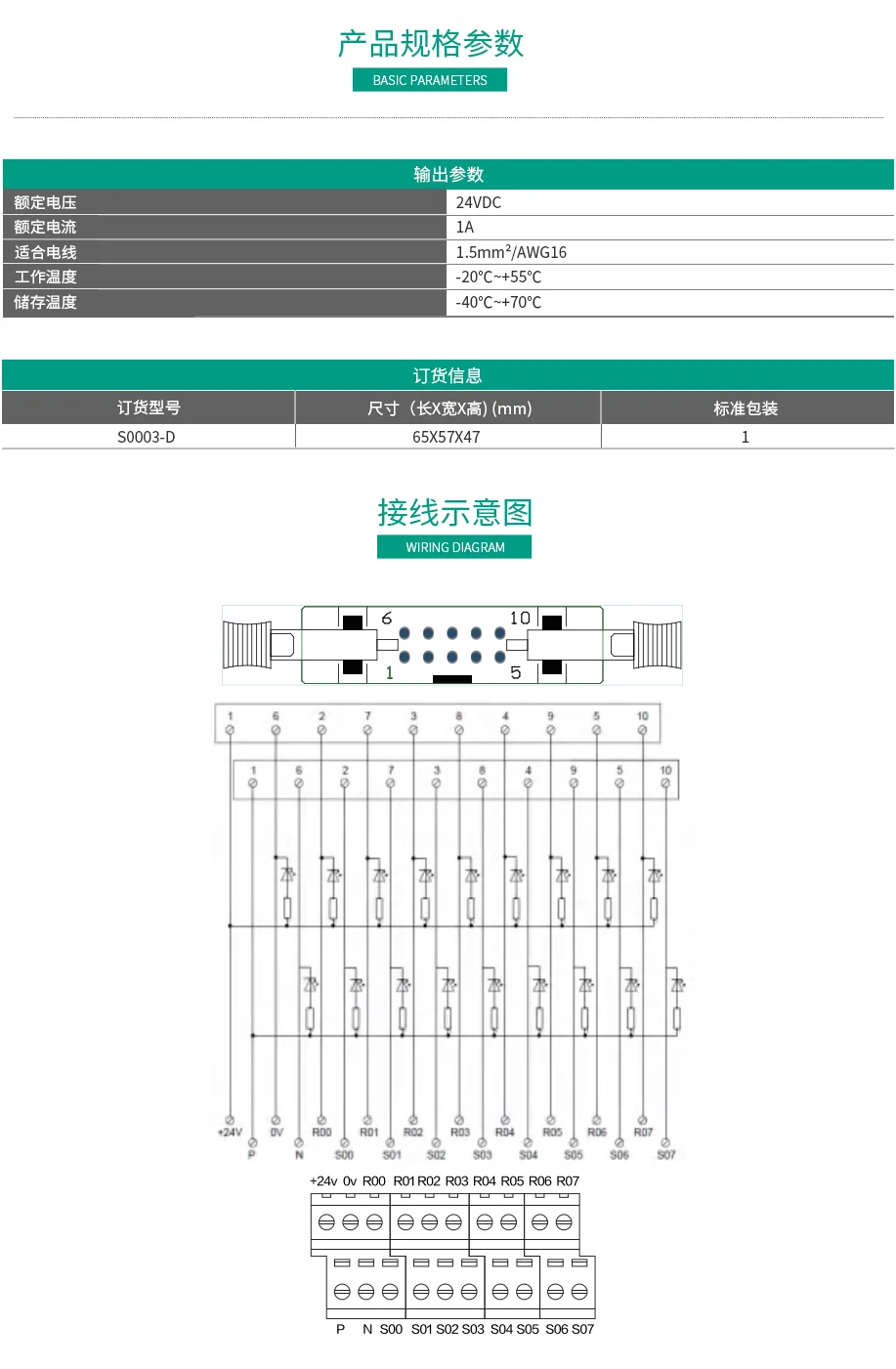 带指示灯16位转换端子台 S003-D