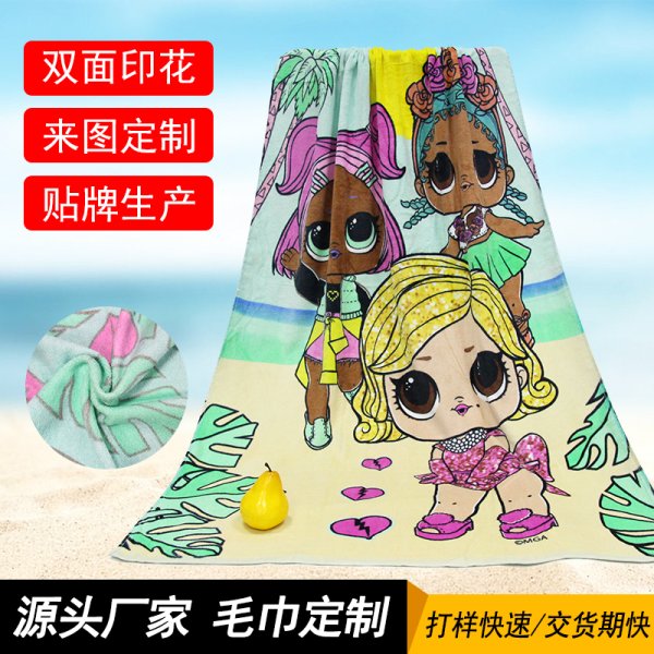 純棉沙灘女孩卡通印花沙灘巾