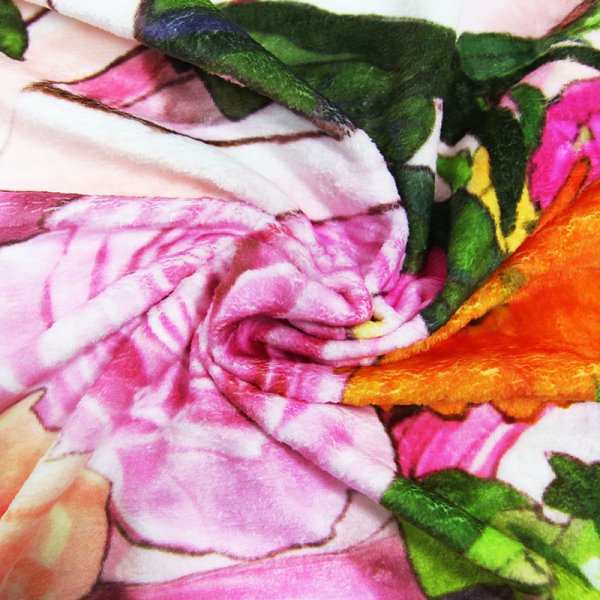 粉色花仙子法蘭絨數碼印花毛毯