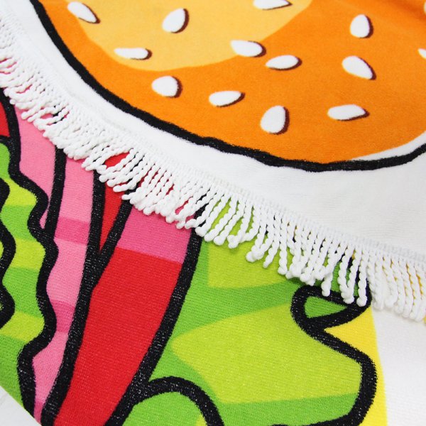 超細纖維圓形漢堡包印花沙灘巾