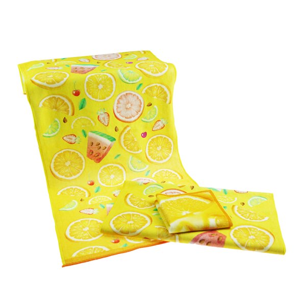 黃底水果純棉印花毛巾