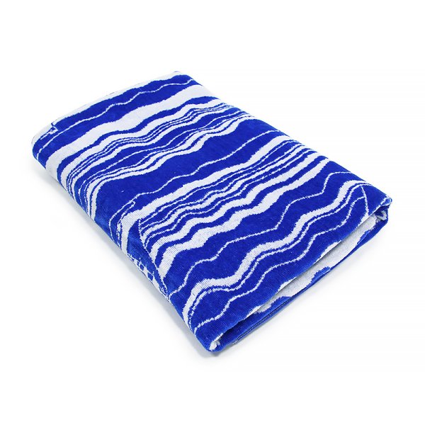 藍色條紋提花割絨沙灘巾