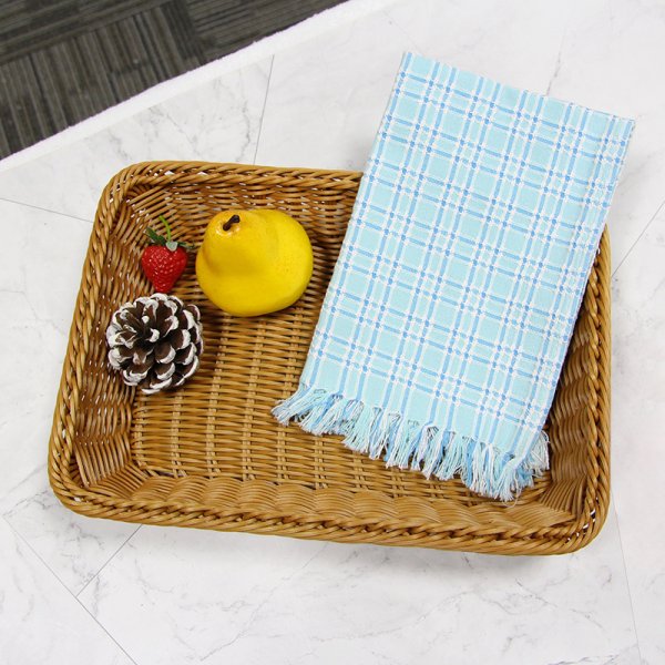 藍色方格流蘇全棉茶巾簡約風餐布裝飾道具