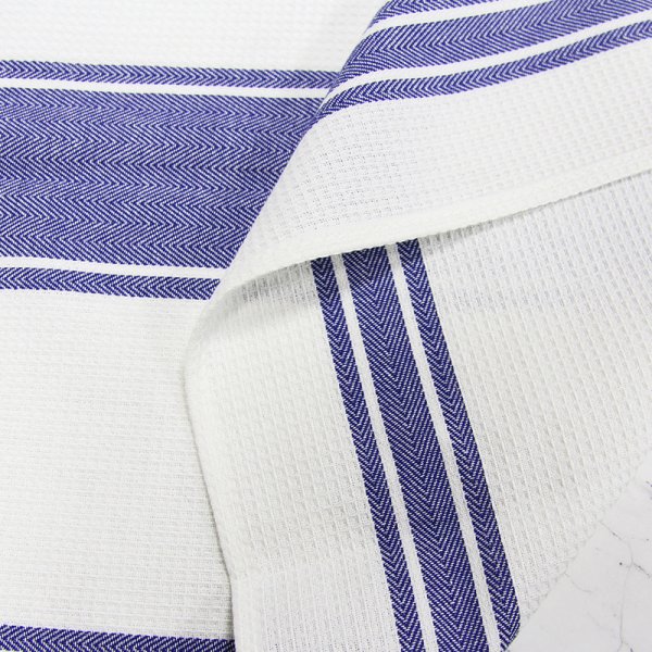白色藍邊色織華夫格茶巾簡約風餐布裝飾道具
