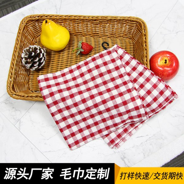 紅白方格色織茶巾簡約風餐布裝飾道具