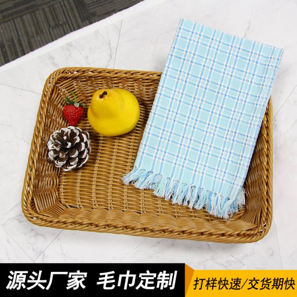 藍色方格流蘇全棉茶巾簡約風餐布裝飾道具