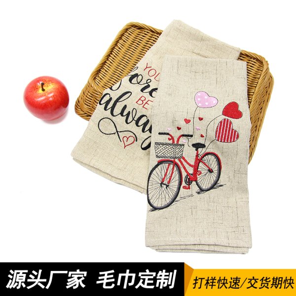 卡其色自行車字母全棉繡花茶巾簡約風餐布裝飾道具