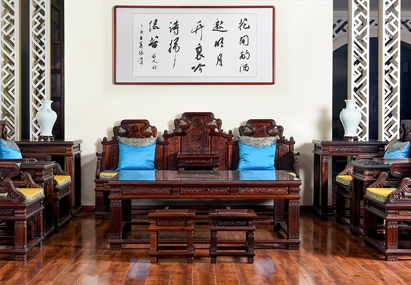 洋花宝座沙发13件套交趾黄檀