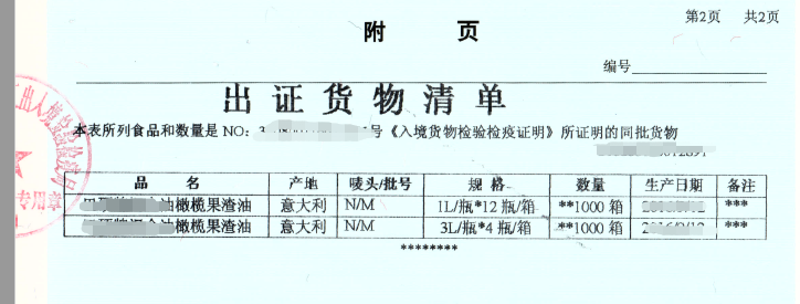 橄榄油进口清关检验检疫证书2 橄榄油进口清关检验检疫证书2