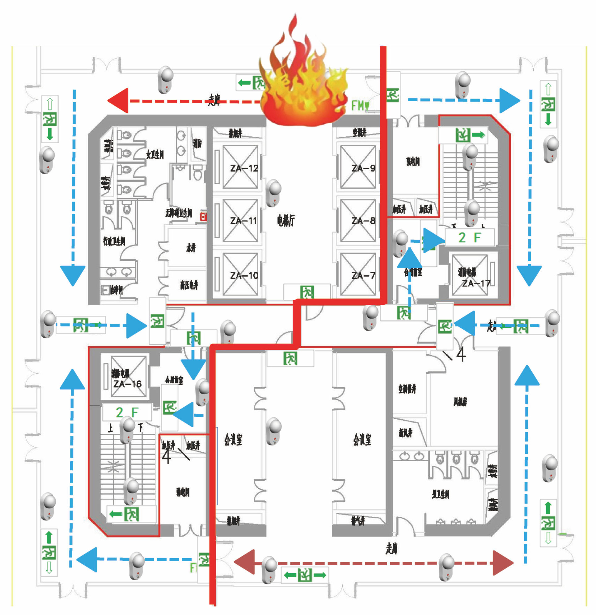 需要借用相邻防火分区疏散的防火分区,根据火灾时相邻火分区可借用和