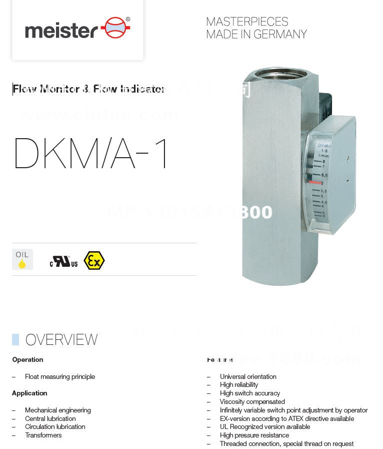 MEISTER流量计DKM/A-1/30 G3/4 BRASS CDC流量监控器DKG-1/10电子流量计 