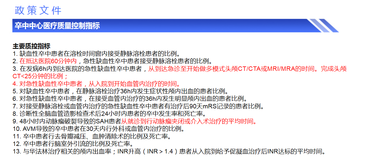 卒中中心醫(yī)療質(zhì)量控制政策