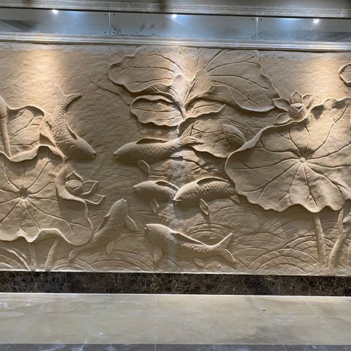 砂巖荷花浮雕 酒店背景墻 大型學校裝飾壁畫浮雕雕塑