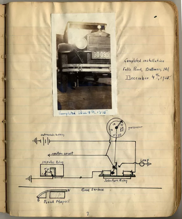 珍藏于美國國家歷史博物館的阿德勒發明的自動限速裝置圖紙