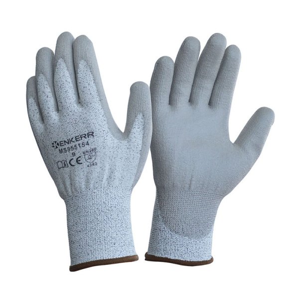 灰色pu涂层三级防割手套
