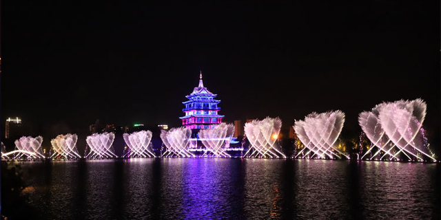 天津彩色音乐喷泉水秀,喷泉