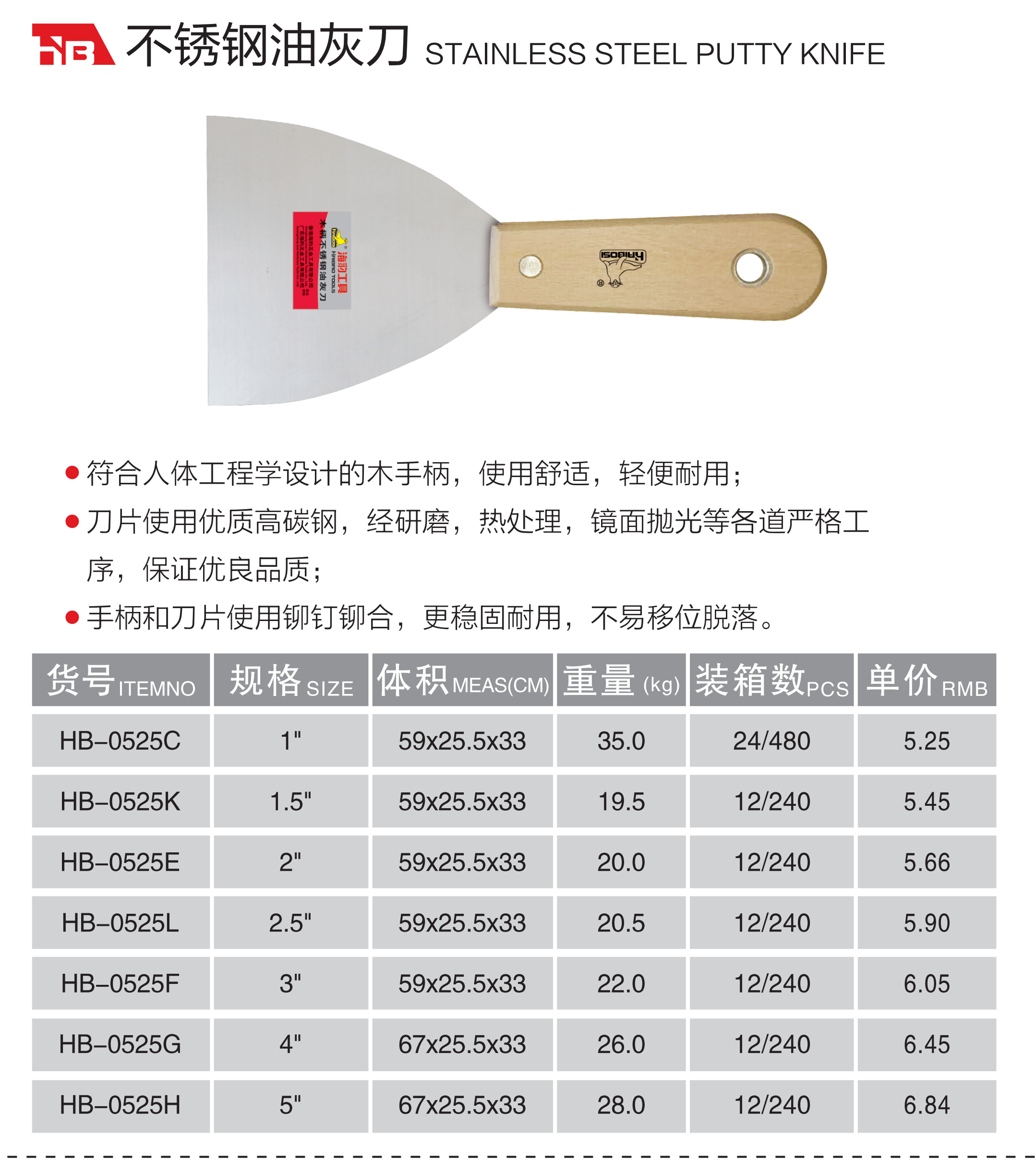 木柄不锈钢油灰刀-广东海豹五金工具有限公司