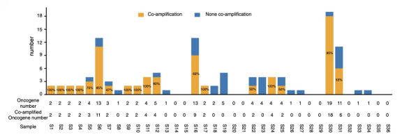 图4.致病基因的“共扩增”现象在各个病例中的分布