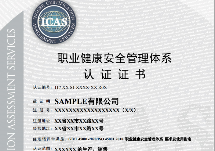 苏州英格尔ISO45001证书