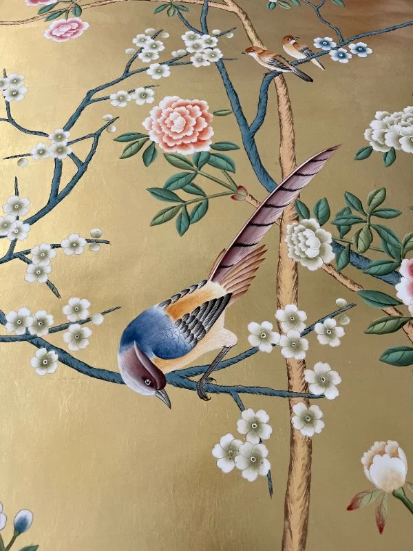 ChinaChinoiserie wallpaper on gold gilded papersuppliermanufacturer