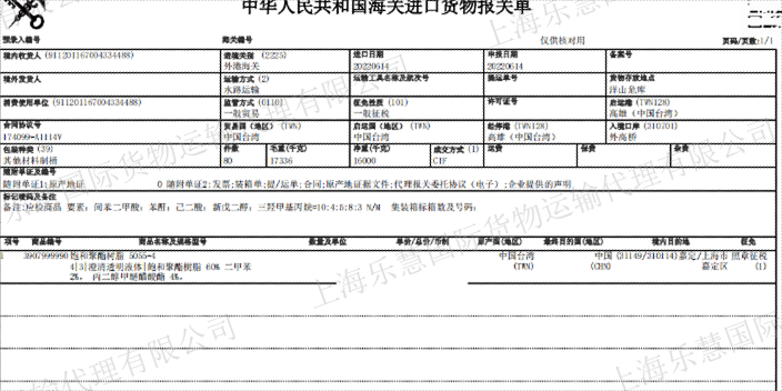 崇明区报关热线 进口清关 上海乐慧国际货物运输代理供应