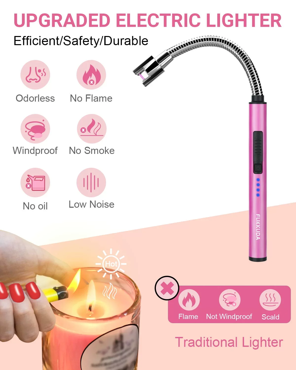 Goose neck electric candle lighter with rechargeable battery violet