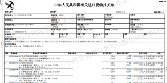 嘉定区本地冻品清关 诚信经营 上海乐慧国际货物运输代理供应