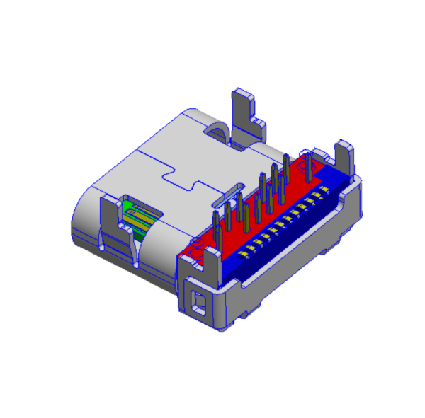 TYPE-C 母座 24Pin 板上前插后貼 