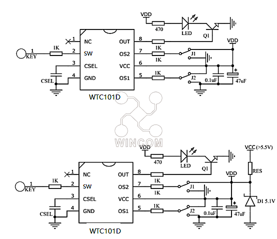 WTC101D單鍵單路LED照明調(diào)光觸摸IC,觸摸IC