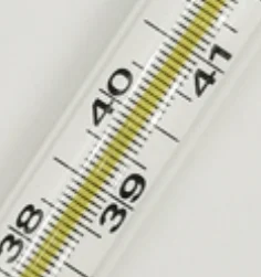 yellow inner glass tube of mercury-free thermometer