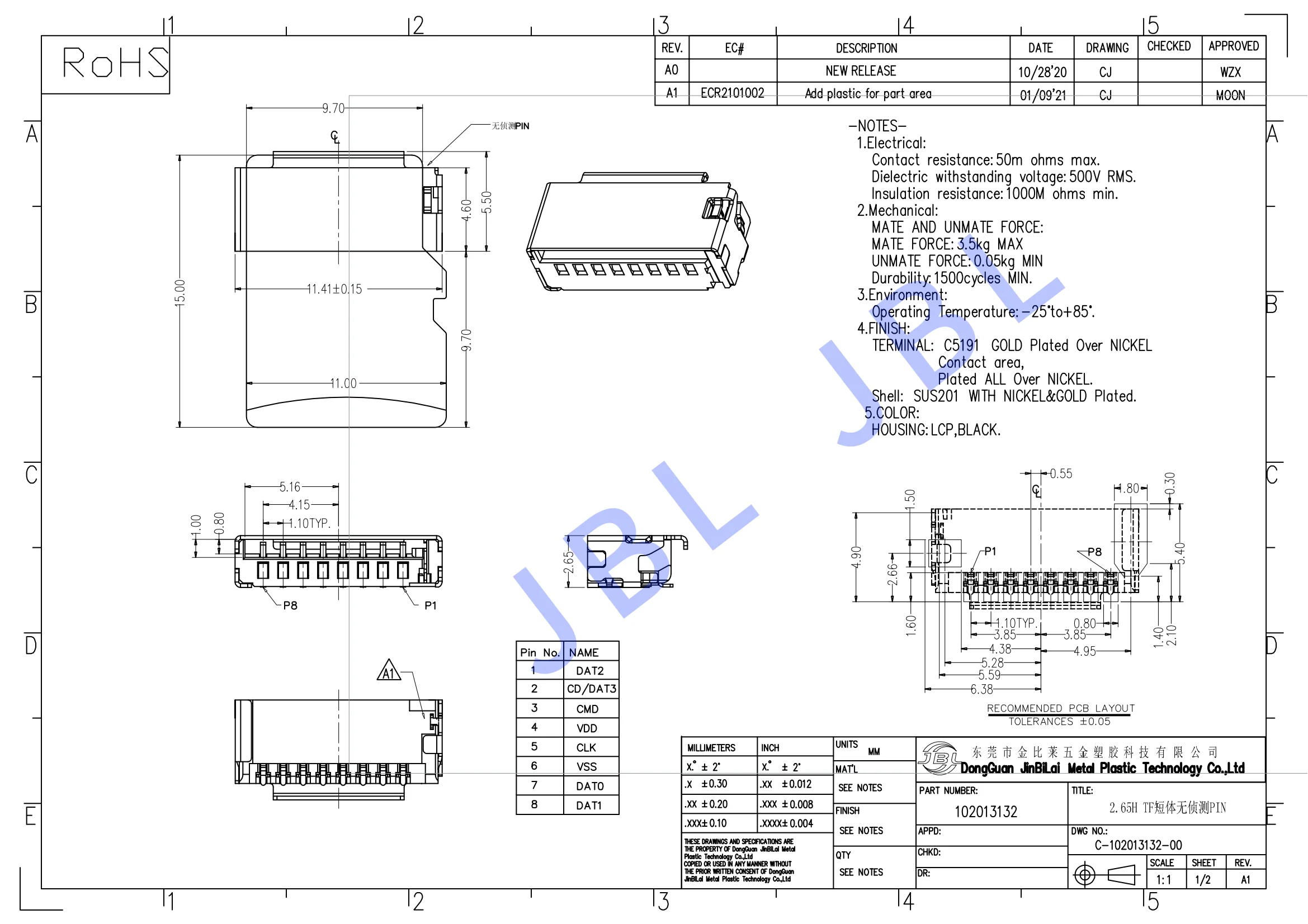 Jbl-102013132 8PIN SHORT EDGE TF CARD CONNECTOR SMD-DONGGUAN JBL TECH ...