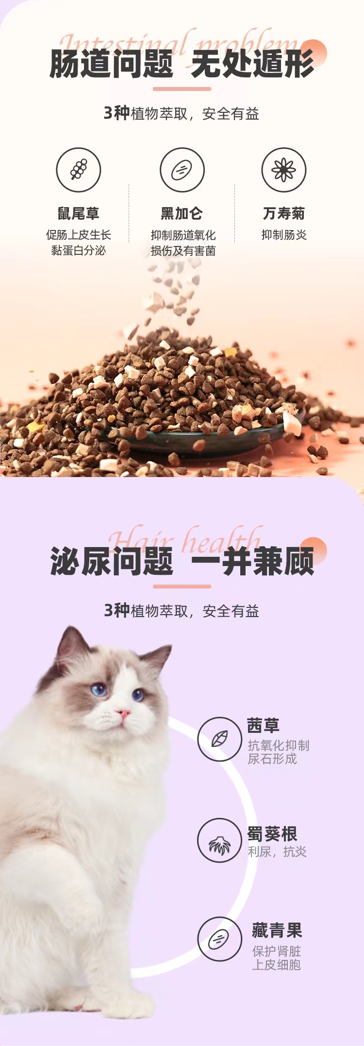 乐摩全价成年期猫粮(肠道+泌尿)1.5kg/袋,8kg/袋
