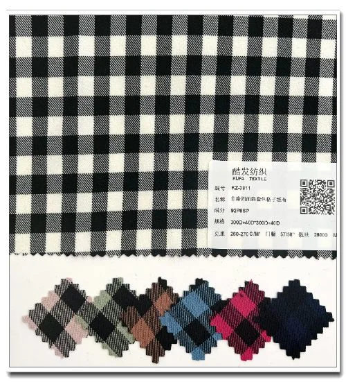 Polyester cationic plaid grey fabric