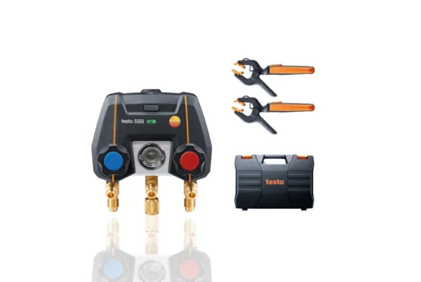 testo 550i 智能套裝 - App控制數(shù)字冷媒表，配有無(wú)線(xiàn)鉗形溫度探頭