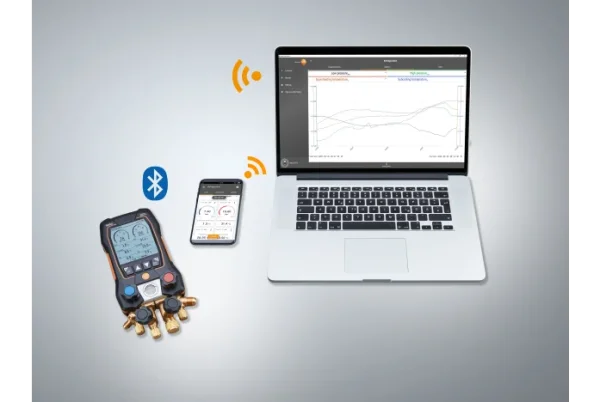 testo 557s 智能真空套裝 - 智能數(shù)顯冷媒表，搭配無線藍(lán)牙鉗形溫度探頭，真空表