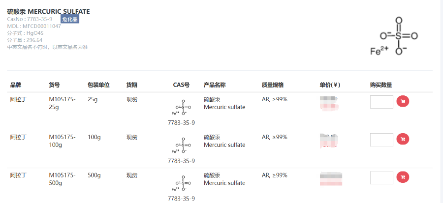 贵阳实验室用硫酸汞厂家直销 贵阳科仪化玻供应