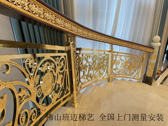 内蒙古24K金铜楼梯定制,铜楼梯