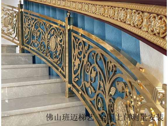 青海铜板雕花铜楼梯来图定制,铜楼梯