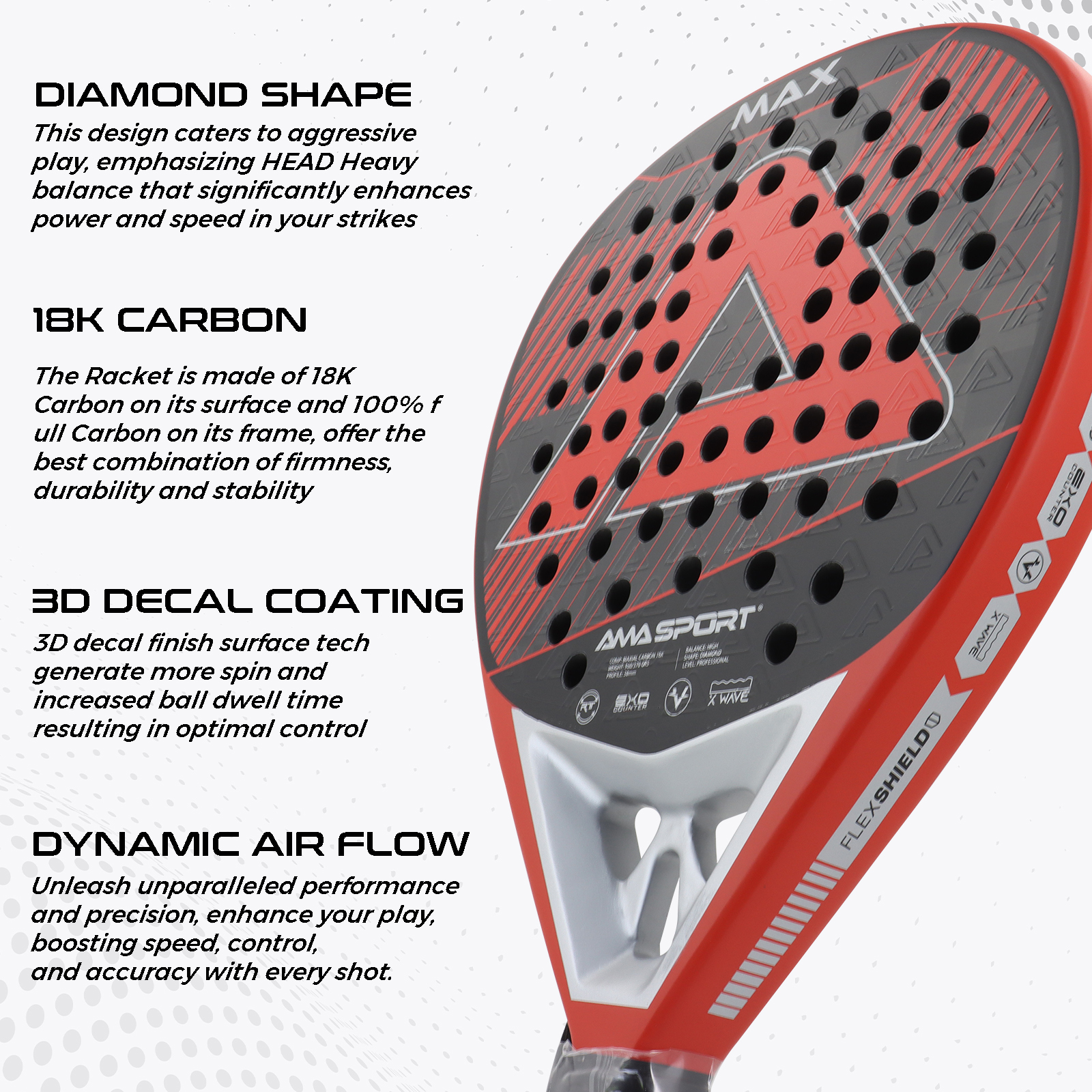 18K woven carbon padel racket