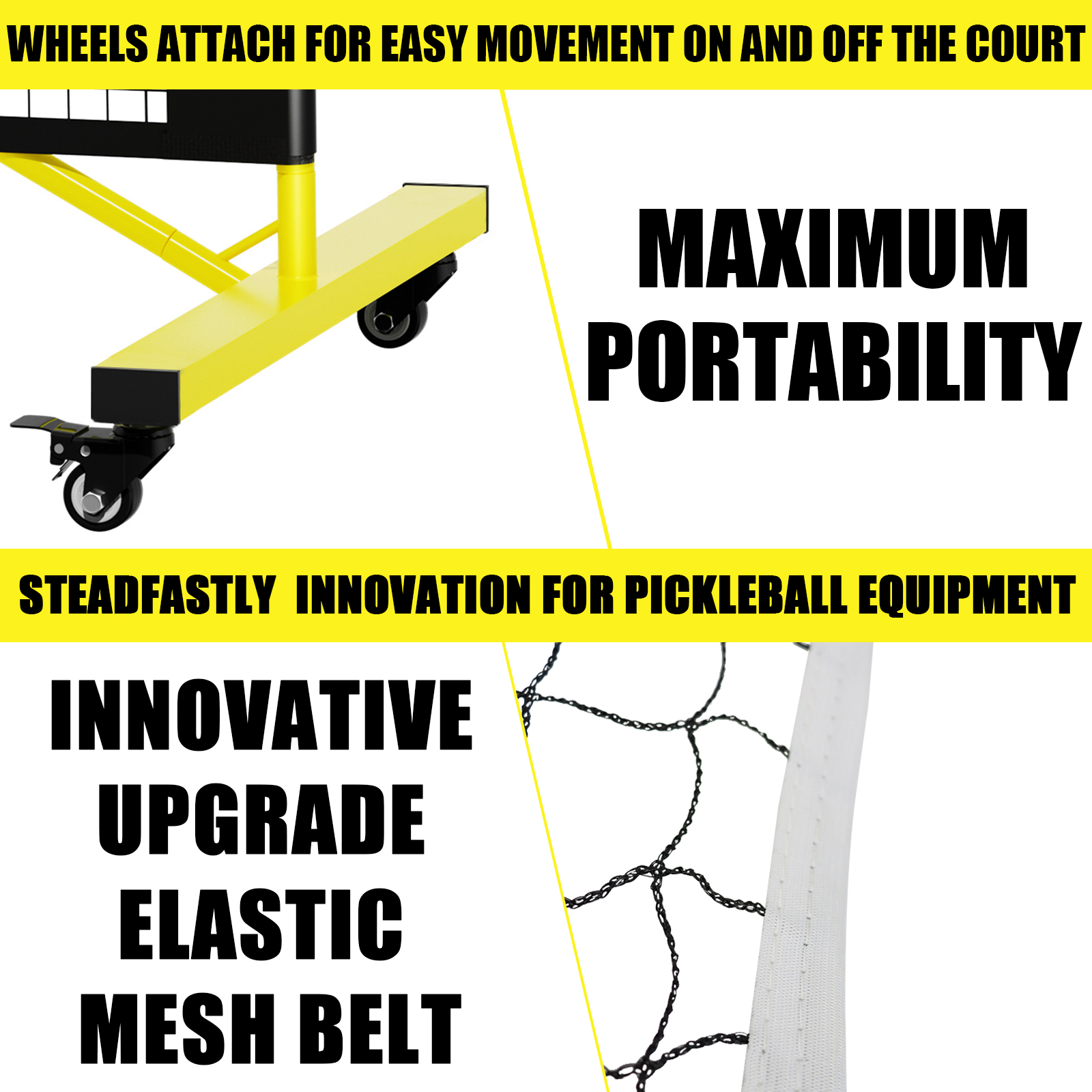 Portable Pickleball Net System5.0 Yellow WheeledPickleTech