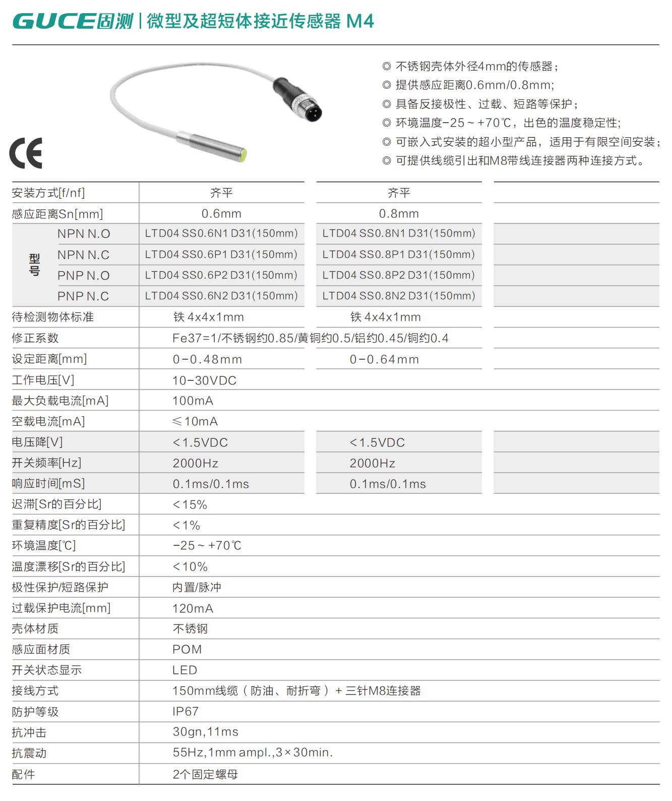 微型及超短體接近傳感器 M4-