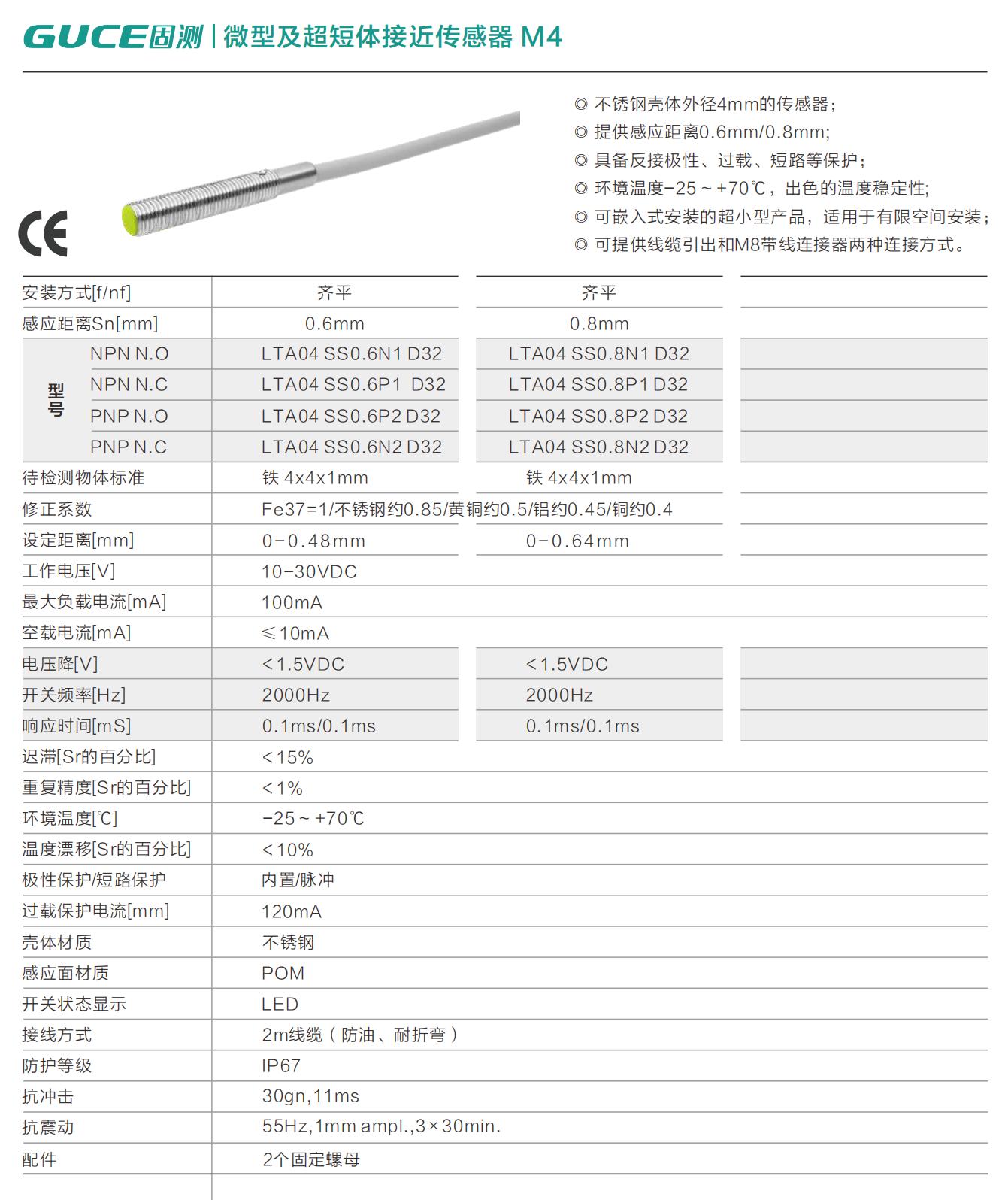 微型及超短體接近傳感器 M4