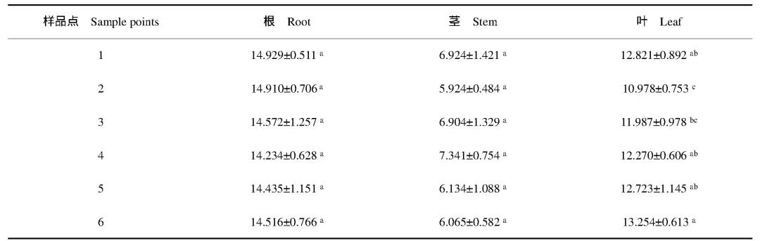 人参根、茎、叶蛋白质含量差异分析