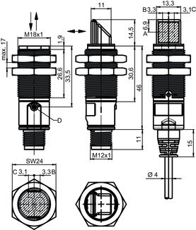 LS328/9D-M12 對射光電傳感器（發送） 商品編號： 50122702