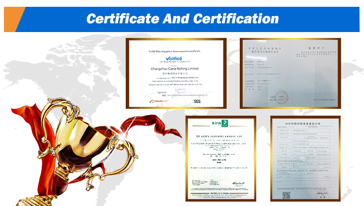 Changzhou Cana Netting Company certificate and certification
