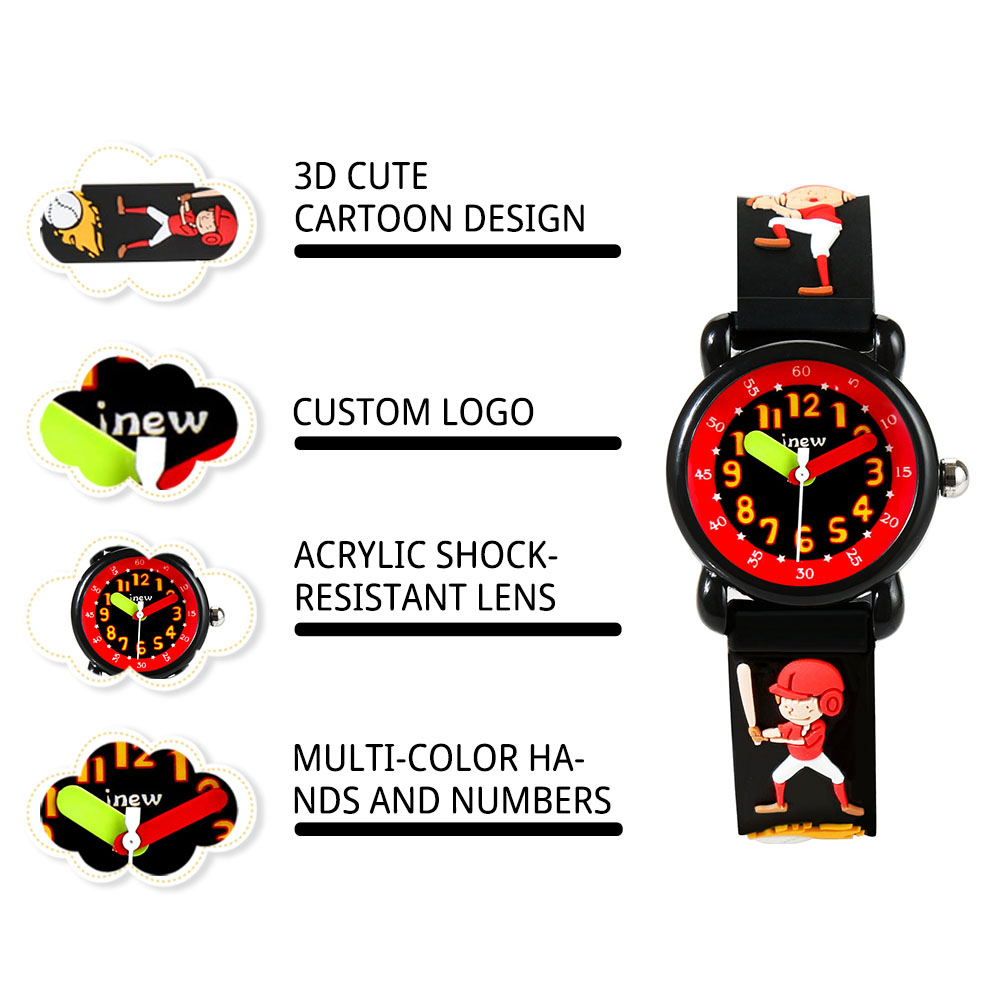 black cartoon baseball quartz boys watch