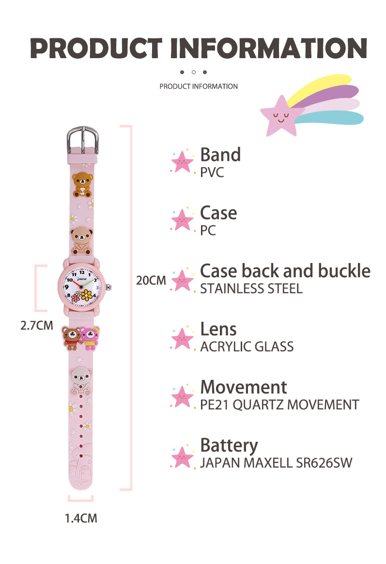 kids cartoon bear pattern band quartz watch