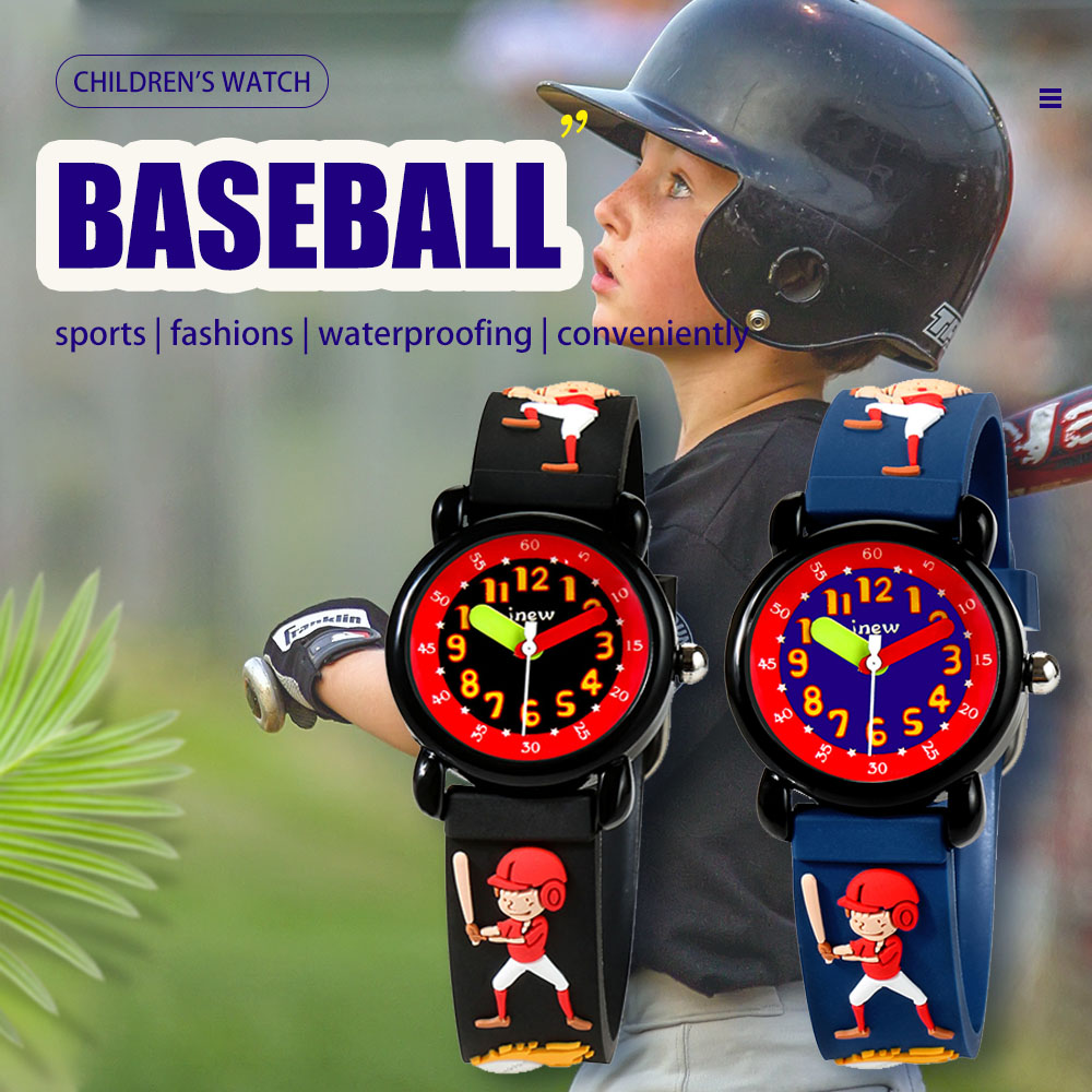 black cartoon baseball quartz boys watch