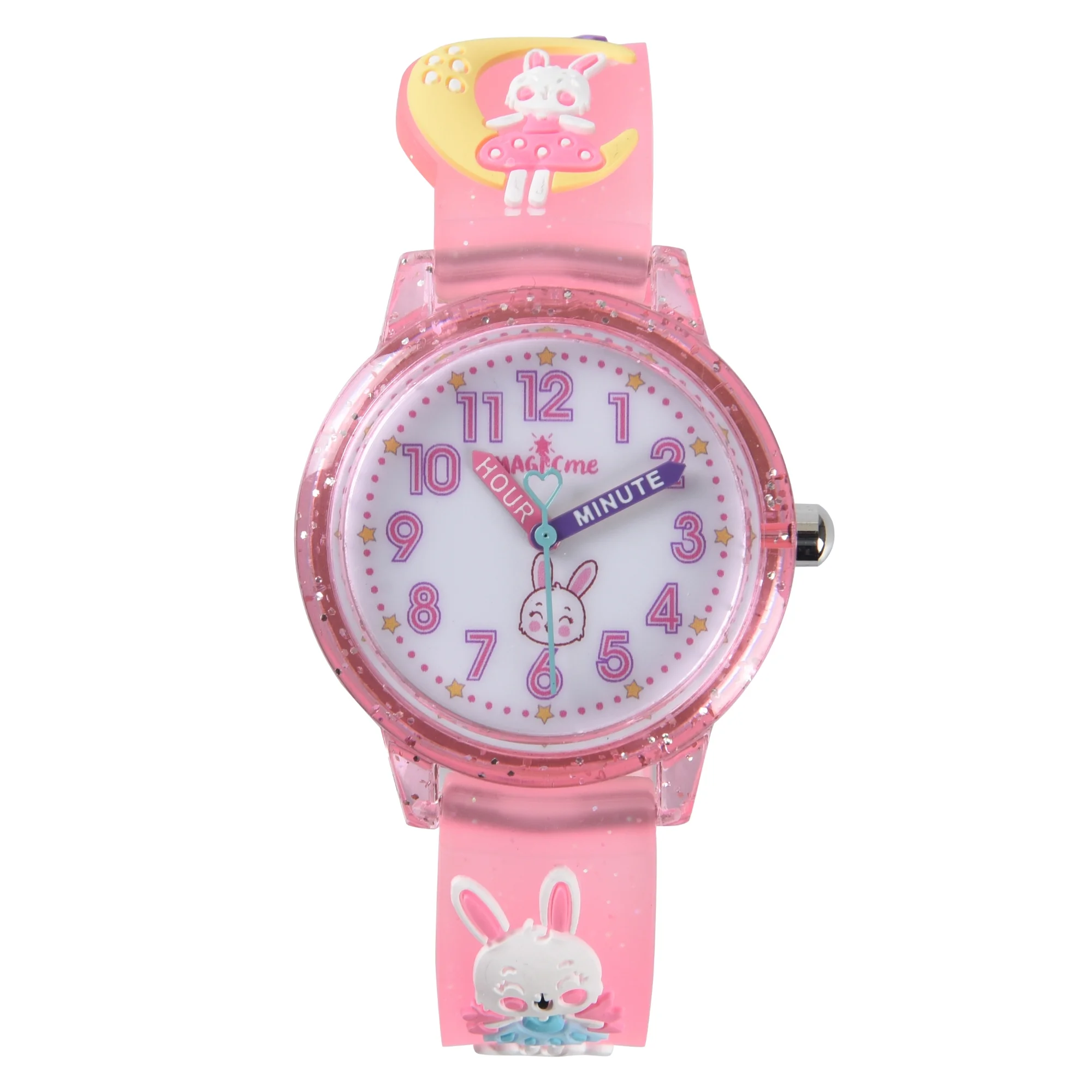 cartoon moon rabbit strap kids quartz watch